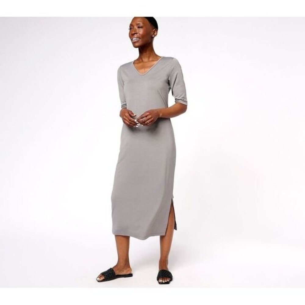 Attitudes Renee Midi Dress Size Medium Petite Parisian Jersey Platinum Gray NEW